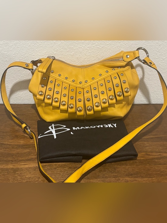 b. makowsky Handbags - b. makowsky Yellow Leather Studded Fringe Crossbody Bag